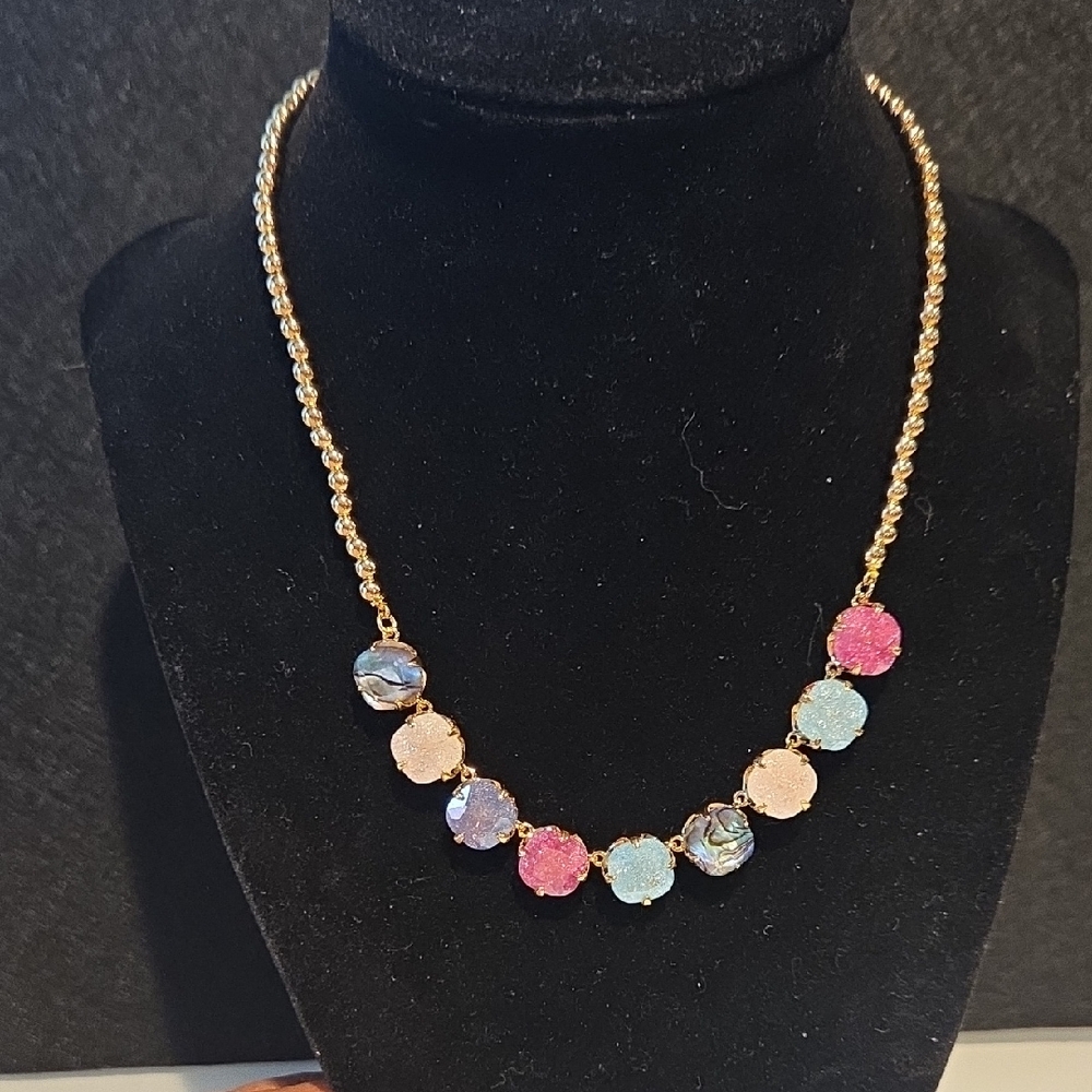 Kate Spade Gold Necklace with Pink, Blue, and Purple Accents
